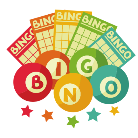 Image is of 5 BINGO cards and the text BINGO.