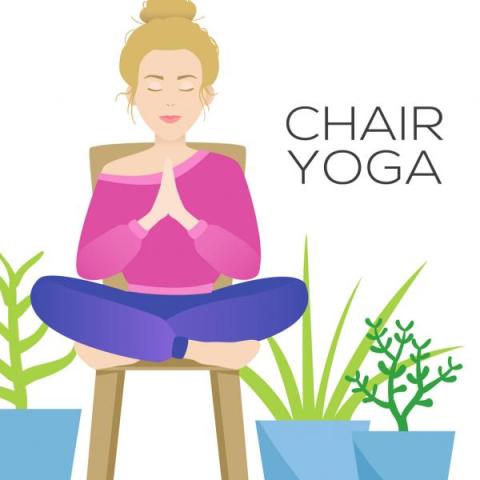 woman on chair in yoga pose