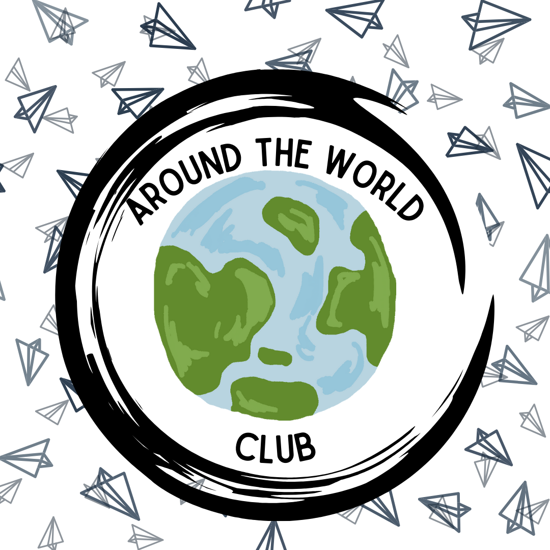 a logo of paper airplanes surrounding a cartoon image of the planet earth