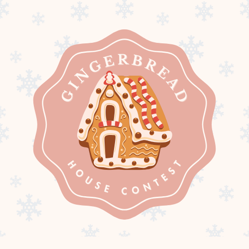 logo of a gingerbread house with snowflakes. Text reads Gingerbread House Contest